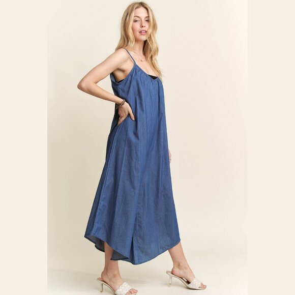 NWT Adora LA Wide Leg Chambray Cami Jumpsuit – Denim Blue – Made in USA - Picture 2 of 7